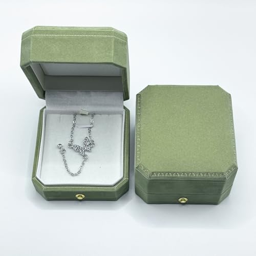 Velvet Jewelry Box - Green Octagonal Velvet Jewelry Box With