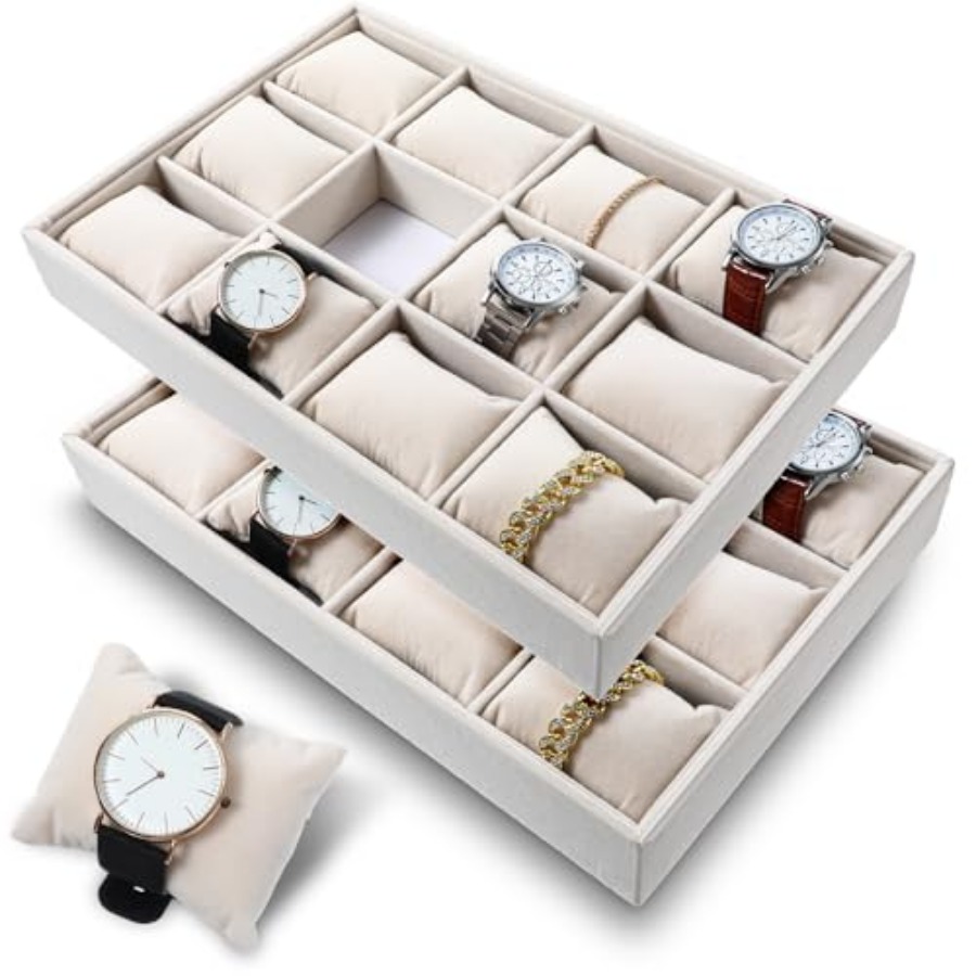 Velvet Jewelry Box - 2 Pcs Beige Velvet Jewelry Organizer