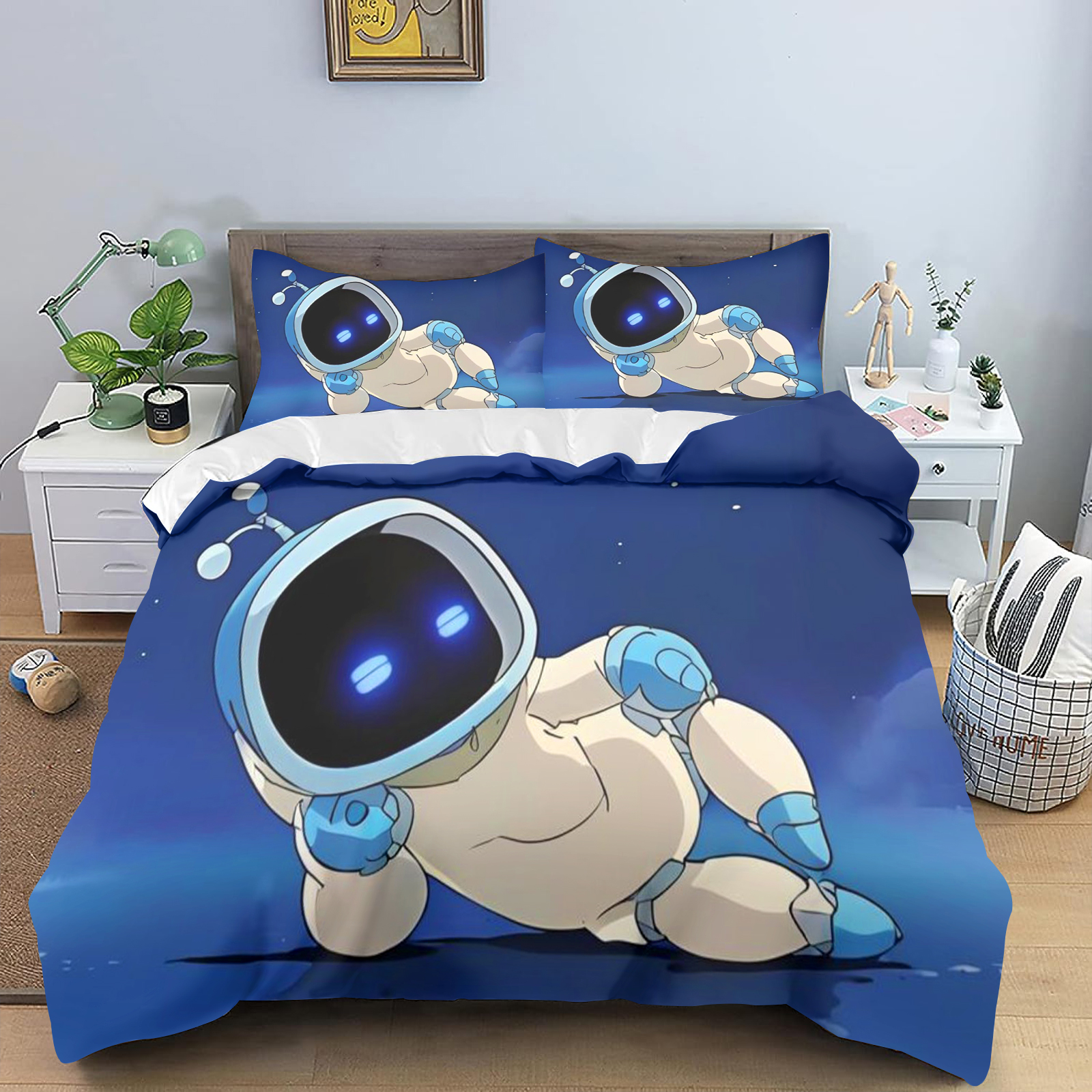 Linen Duvet Cover - Print Cartoon Astro Bot Duvet Cover