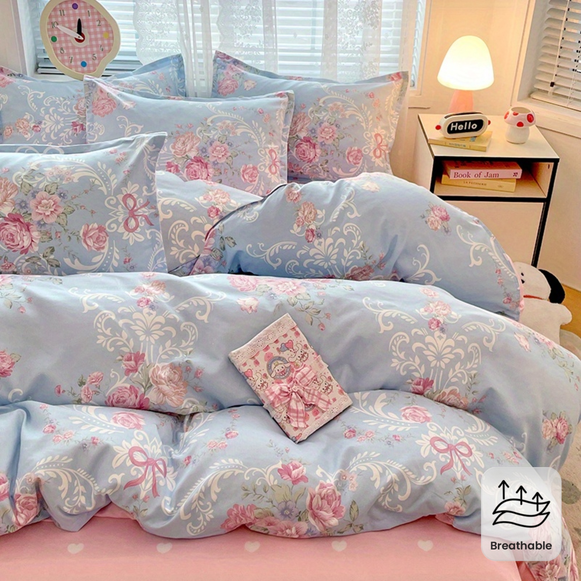 Linen Duvet Cover - 4pc Pastoral Bedding Set Soft and