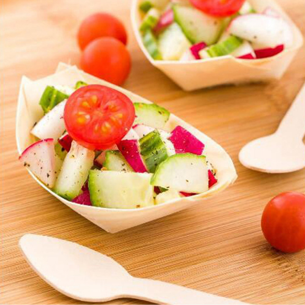 50Pcs Wooden Sushi Snack Tray  - Wooden Serving Tray บทวิจารณ์และราคา
