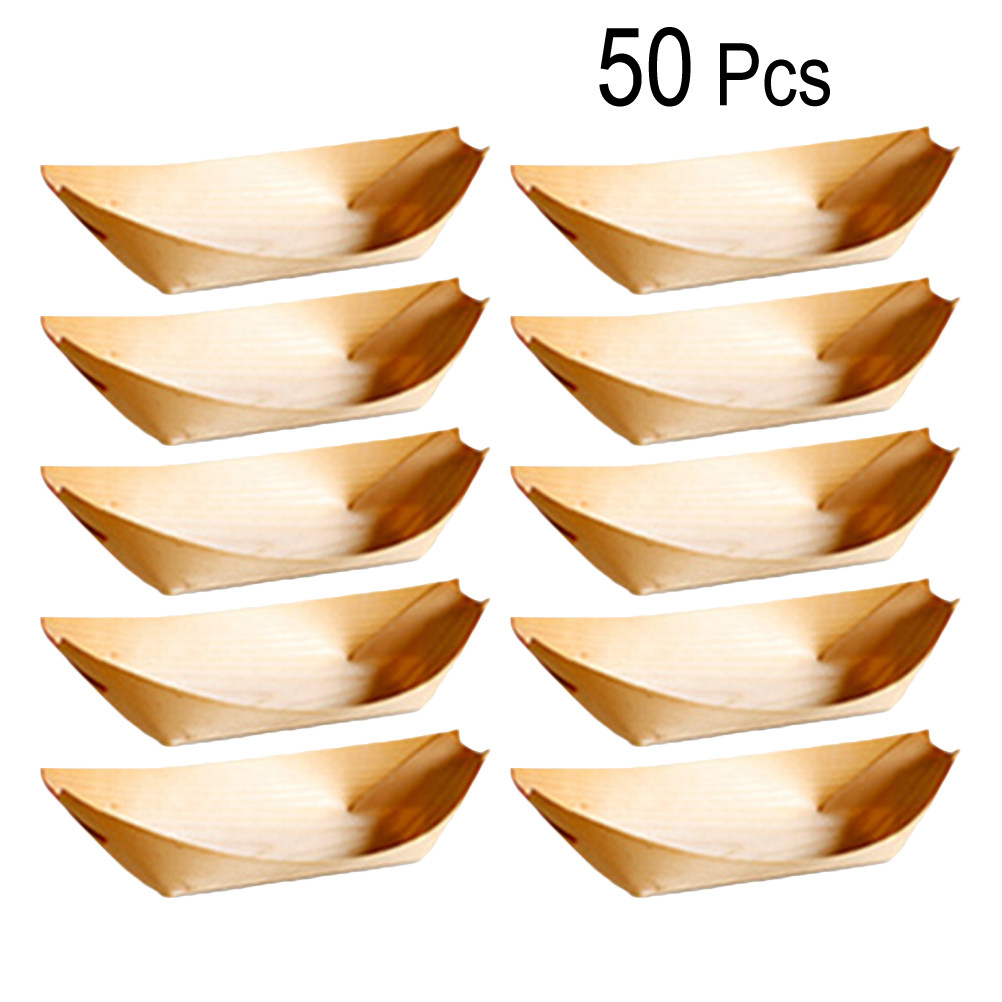 50Pcs Wooden Sushi Snack Tray  - Wooden Serving Tray บทวิจารณ์และราคา