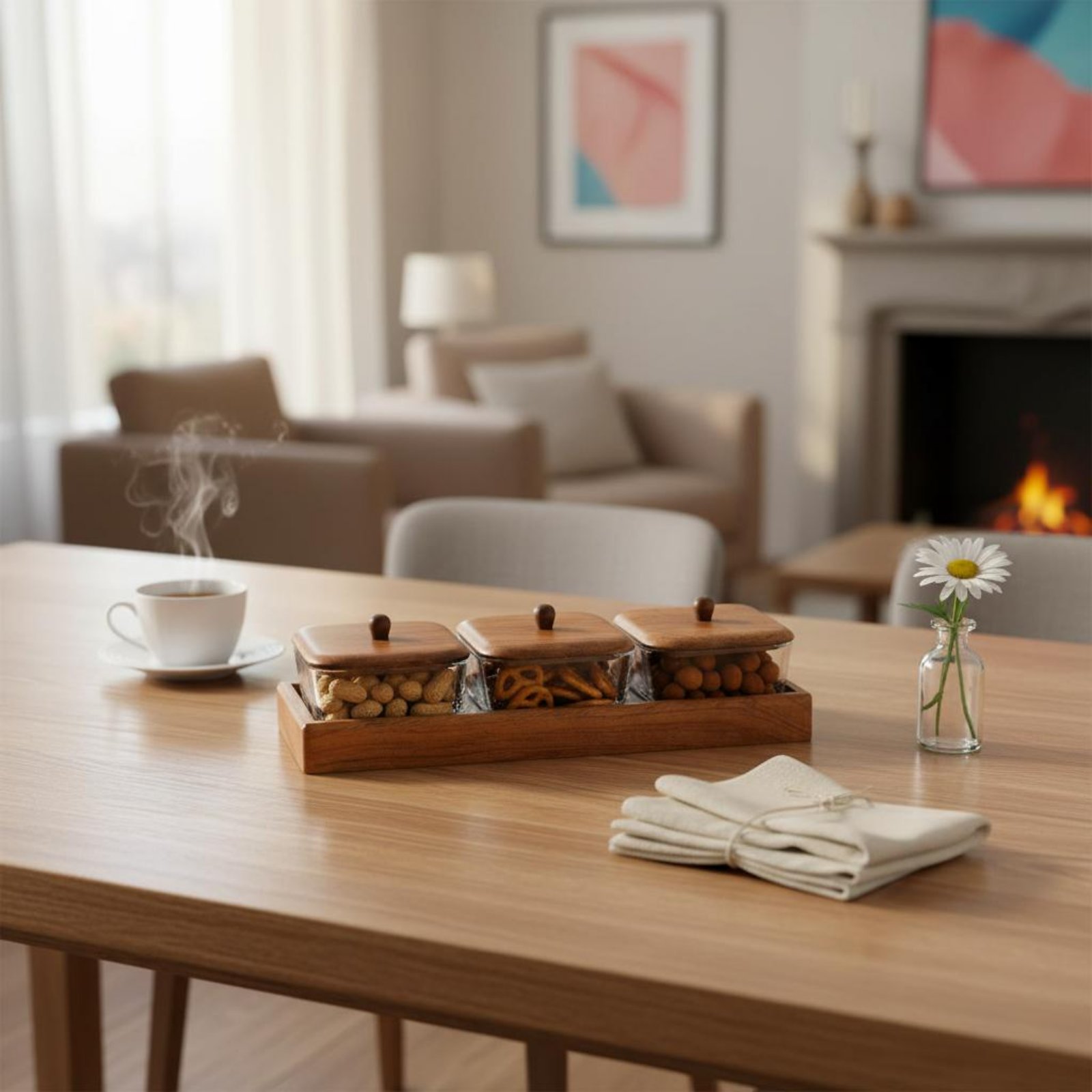 Glass Relish Dish Set with Woo - Wooden Serving Tray บทวิจารณ์และราคา