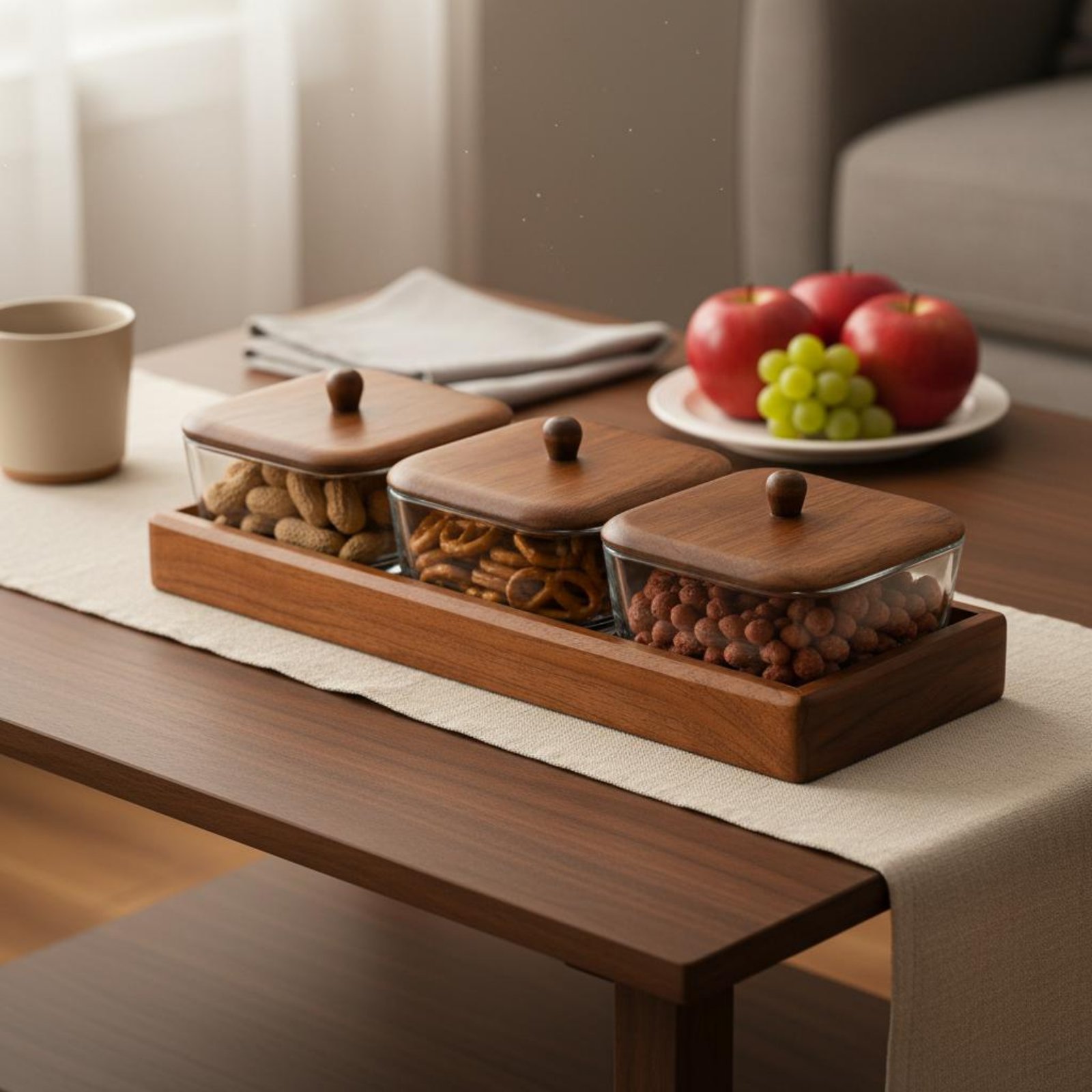 Glass Relish Dish Set with Woo - Wooden Serving Tray บทวิจารณ์และราคา