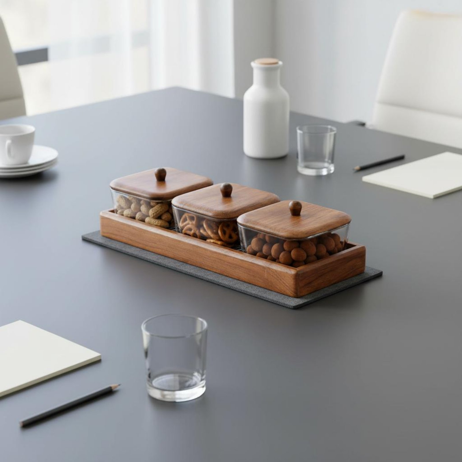 Glass Relish Dish Set with Woo - Wooden Serving Tray บทวิจารณ์และราคา