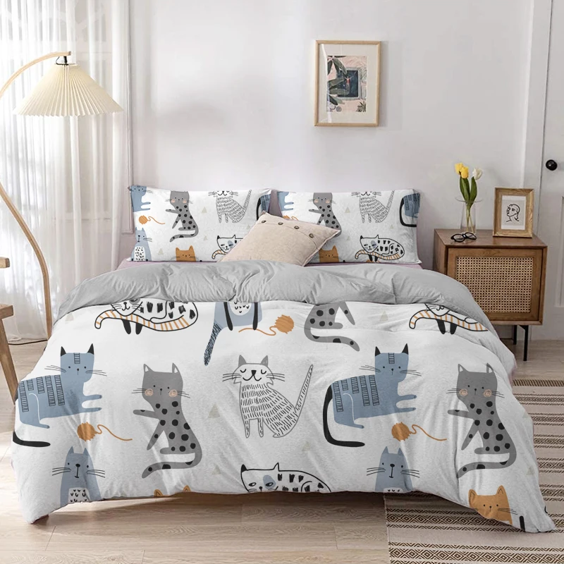 Cartoon Cat Duvet Cover Set Ca - Linen Duvet Cover บทวิจารณ์และราคา