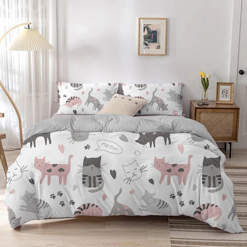 Cartoon Cat Duvet Cover Set Ca - Linen Duvet Cover บทวิจารณ์และราคา
