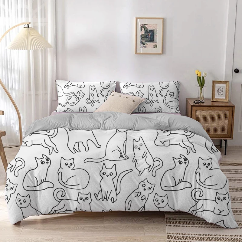 Cartoon Cat Duvet Cover Set Ca - Linen Duvet Cover บทวิจารณ์และราคา