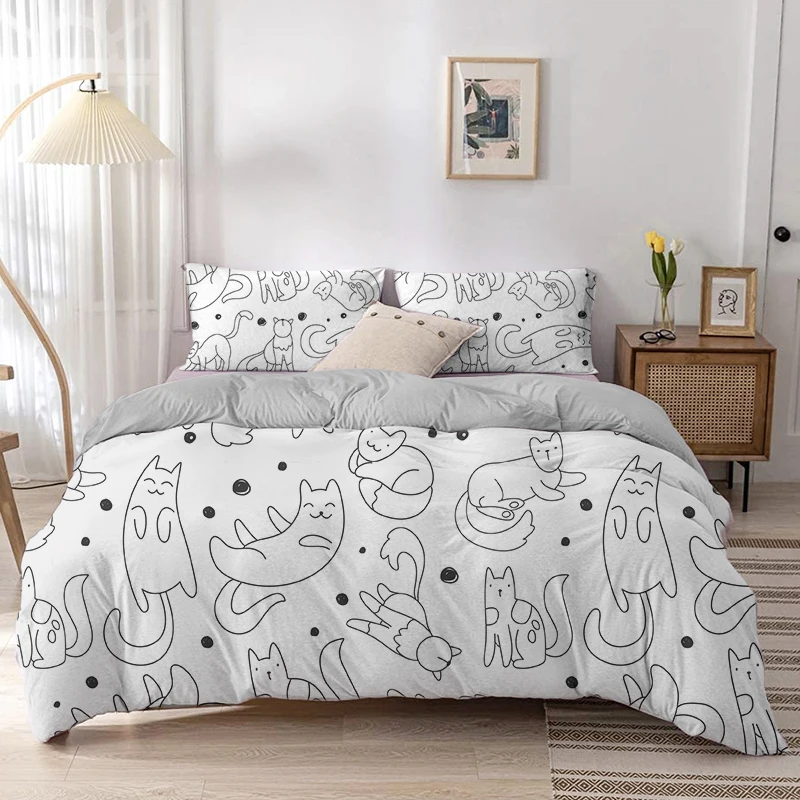 Cartoon Cat Duvet Cover Set Ca - Linen Duvet Cover บทวิจารณ์และราคา