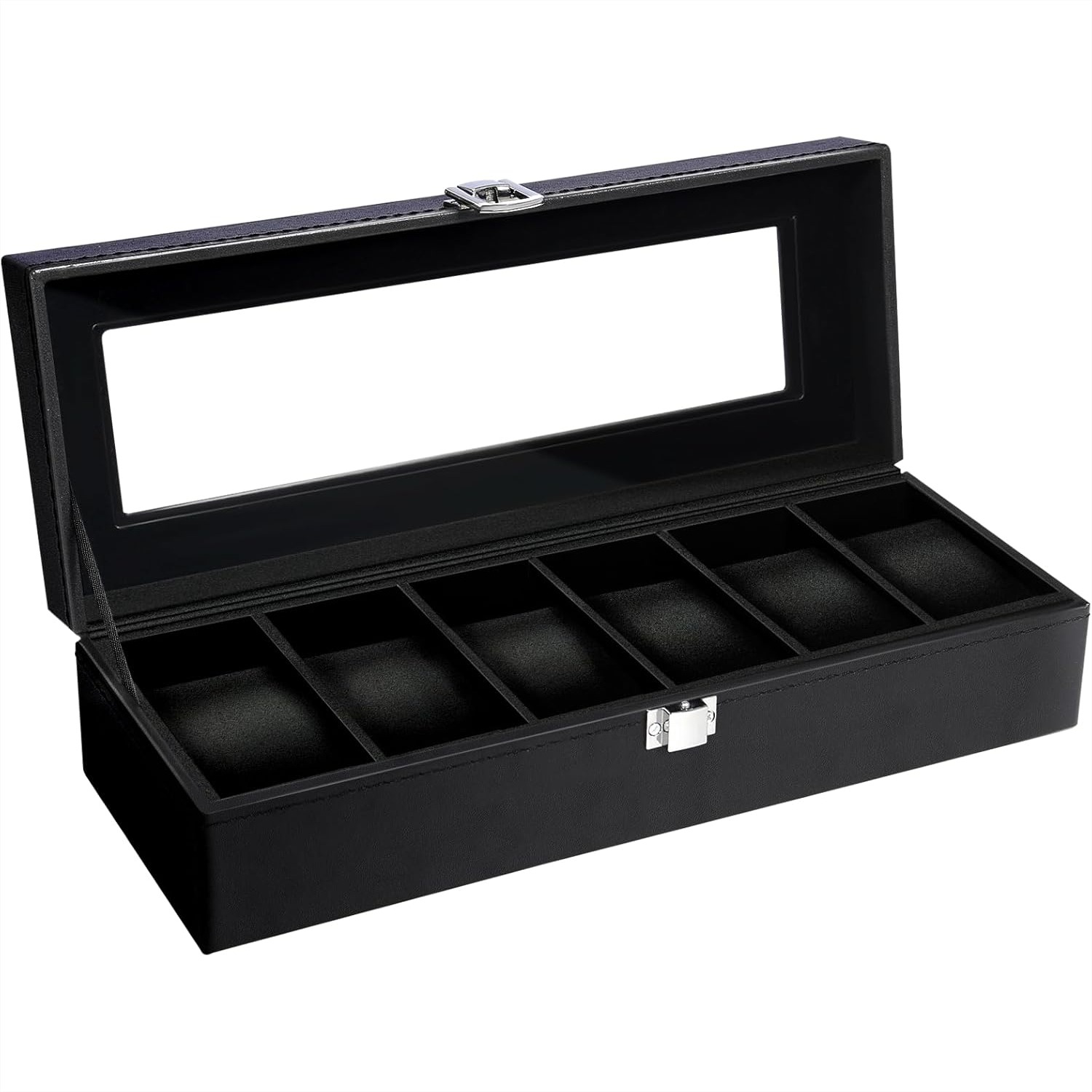 6 Slot Watch Box with Glass Li - Velvet Jewelry Box บทวิจารณ์และราคา