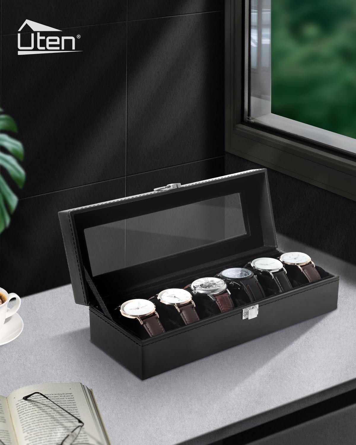 6 Slot Watch Box with Glass Li - Velvet Jewelry Box บทวิจารณ์และราคา