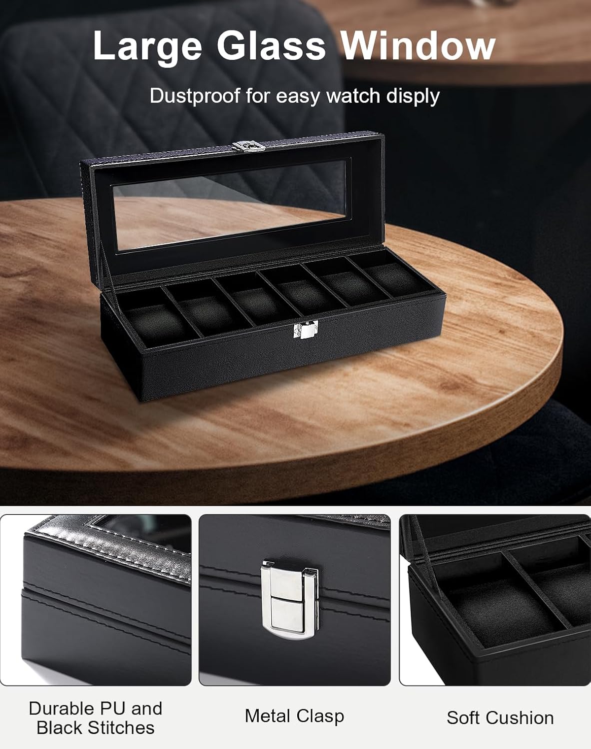 6 Slot Watch Box with Glass Li - Velvet Jewelry Box บทวิจารณ์และราคา
