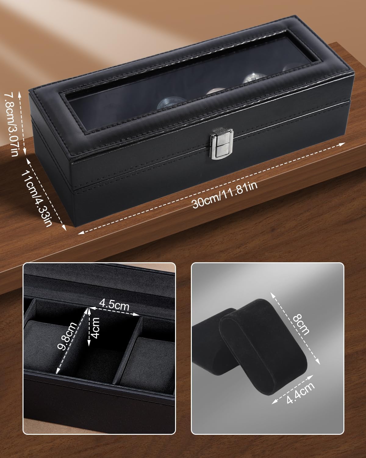 6 Slot Watch Box with Glass Li - Velvet Jewelry Box บทวิจารณ์และราคา