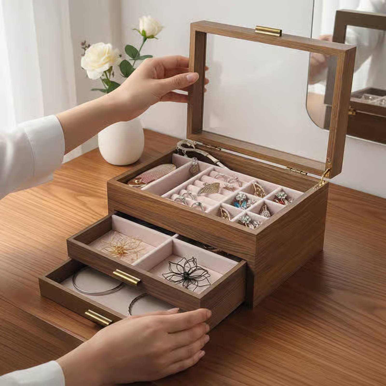 3-Tier Jewelry Organizer Gold  - Velvet Jewelry Box บทวิจารณ์และราคา