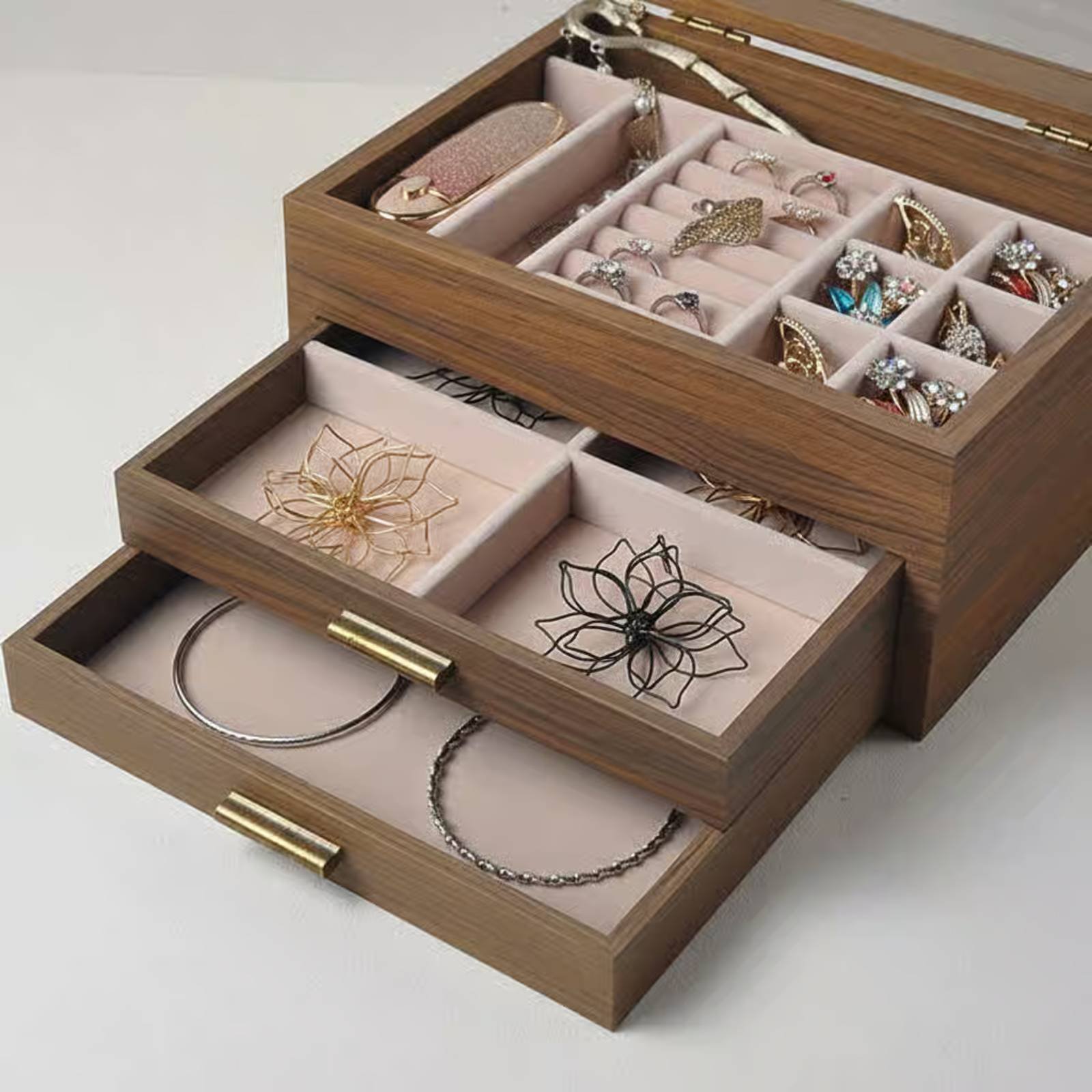 3-Tier Jewelry Organizer Gold  - Velvet Jewelry Box บทวิจารณ์และราคา