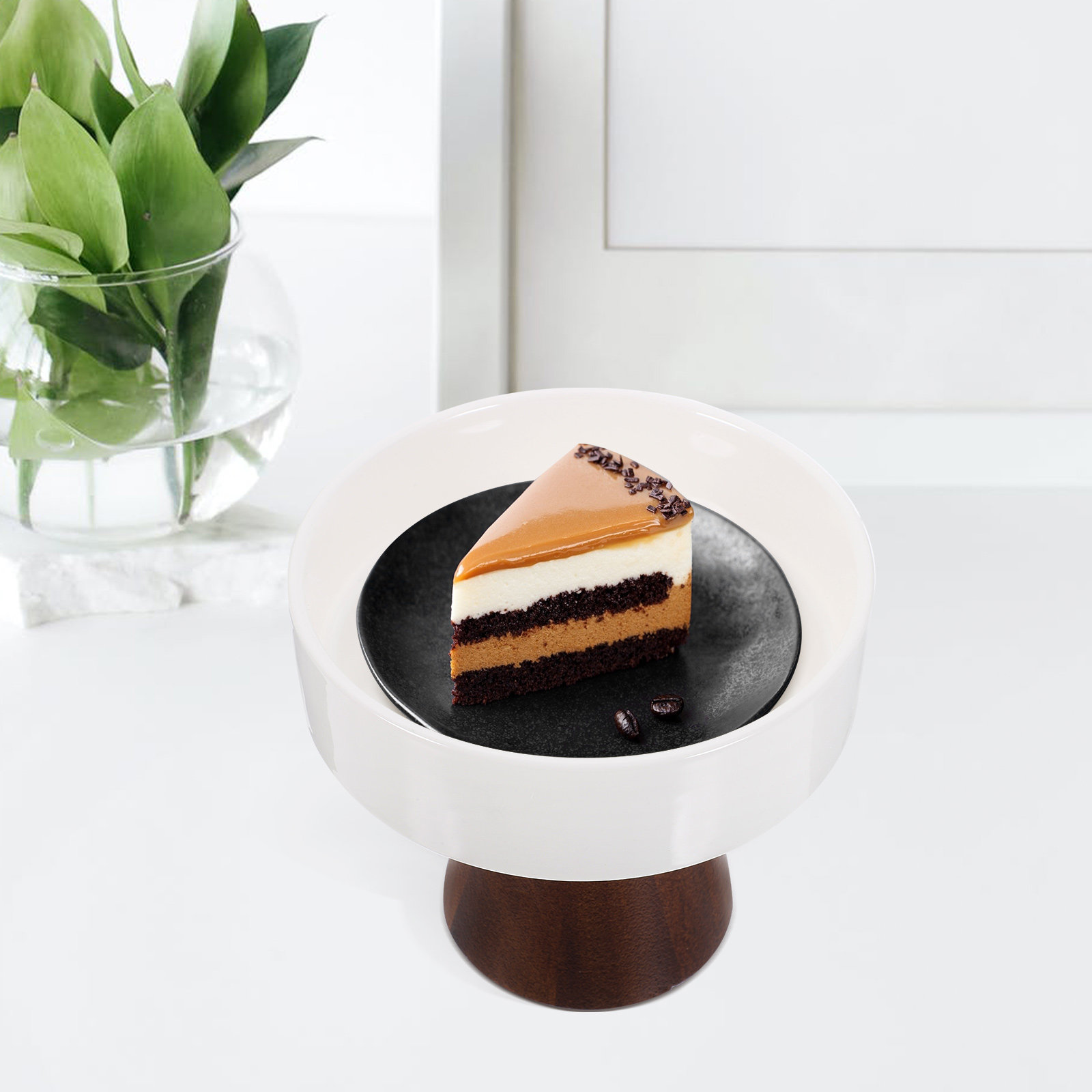 High Footed Ceramic Dessert Tr - Wooden Serving Tray บทวิจารณ์และราคา