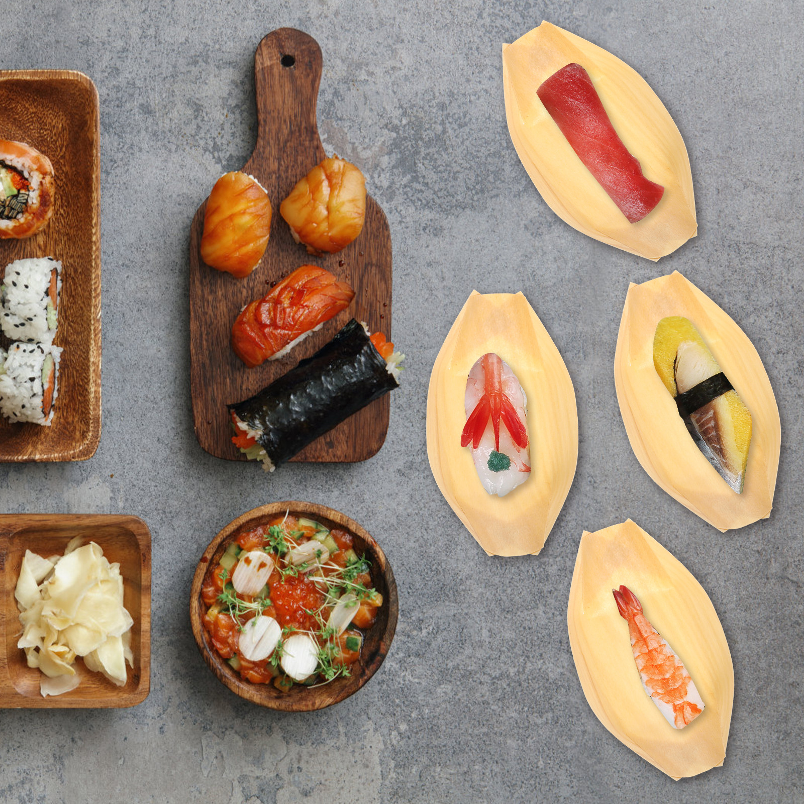 50 pcs Wooden Serving Boat Sna - Wooden Serving Tray บทวิจารณ์และราคา
