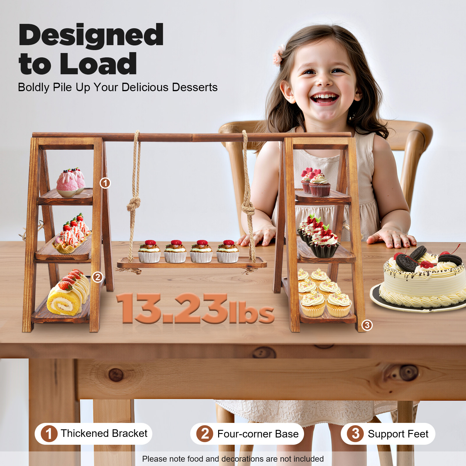 Wooden 3 Tier Cupcake Stand wi - Wooden Serving Tray บทวิจารณ์และราคา