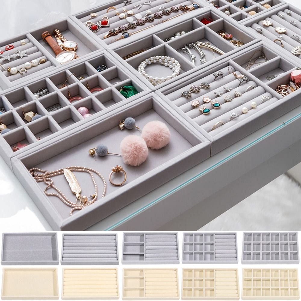 Organizer Box Stackable Velvet - Velvet Jewelry Box บทวิจารณ์และราคา
