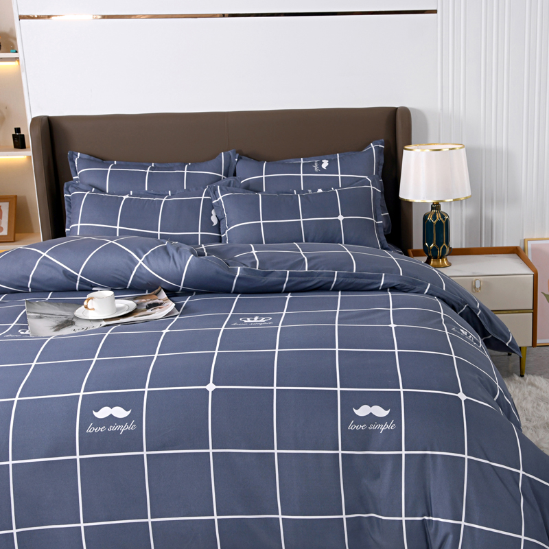 4pcs Navy Blue Grid Bedding Se - Linen Duvet Cover บทวิจารณ์และราคา