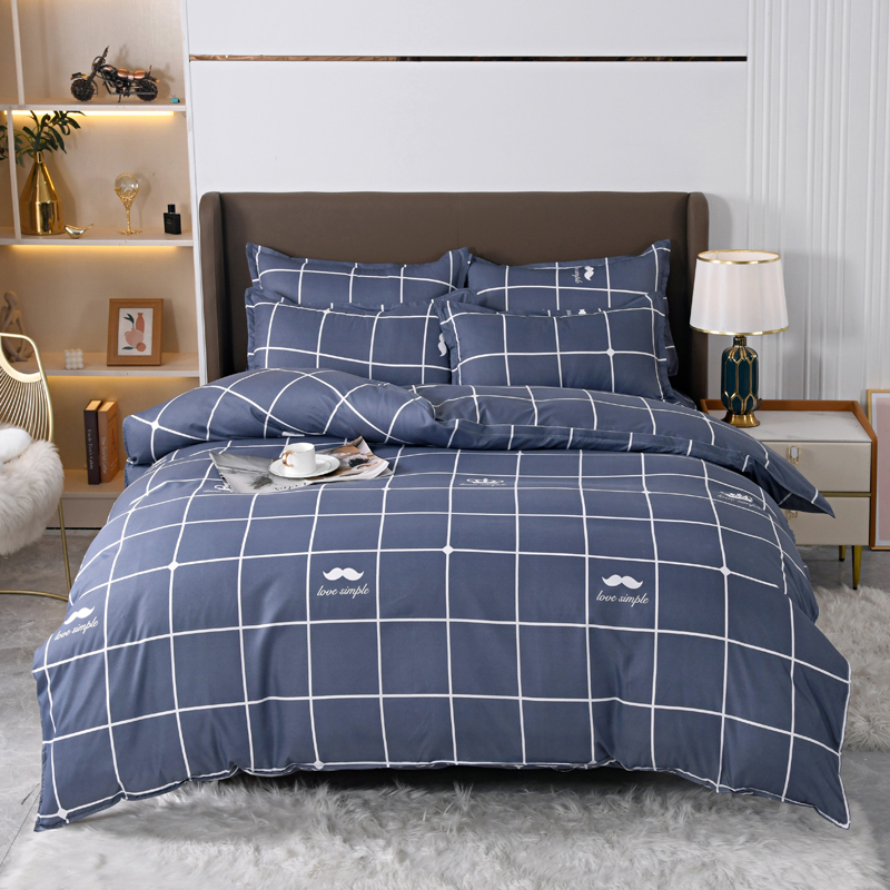 4pcs Navy Blue Grid Bedding Se - Linen Duvet Cover บทวิจารณ์และราคา