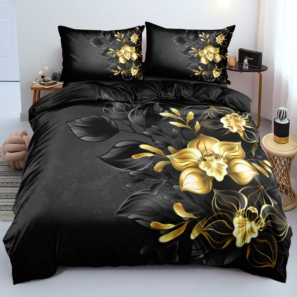 3D Design Flowers Duvet Cover  - Linen Duvet Cover บทวิจารณ์และราคา