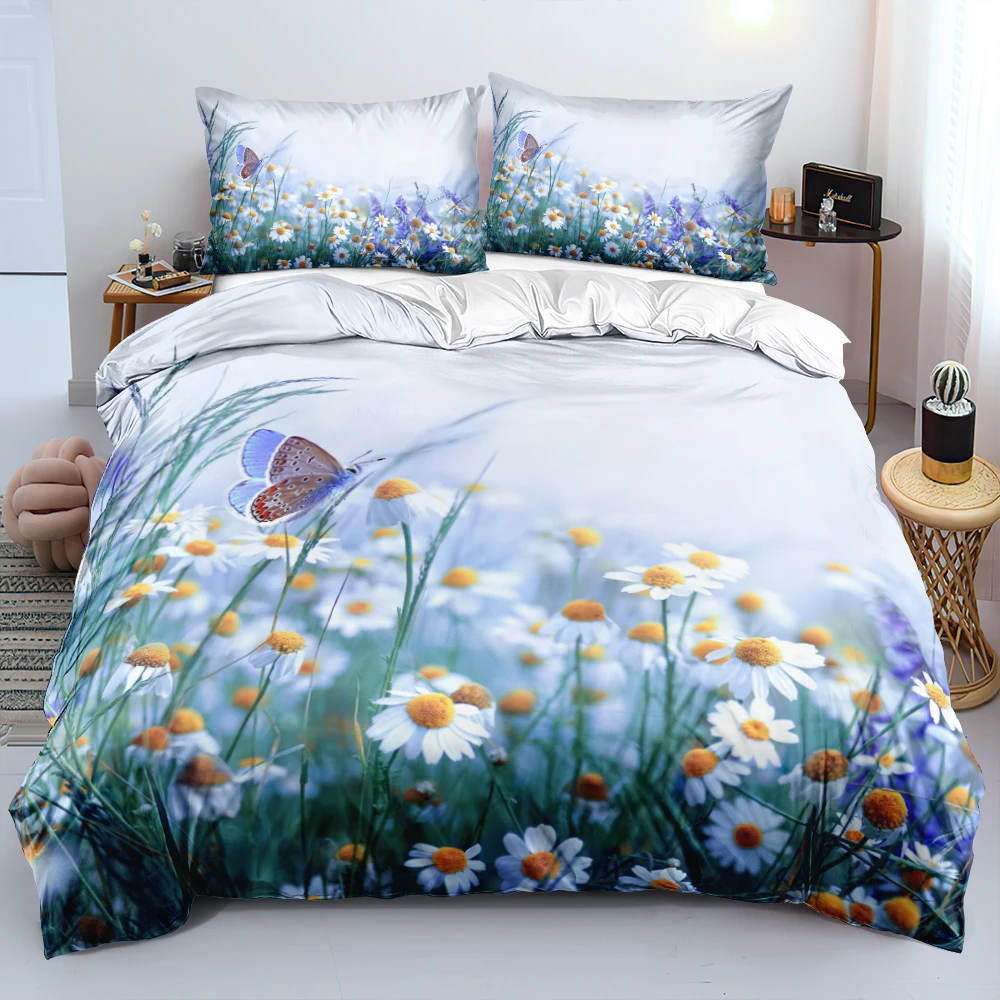 3D Design Flowers Duvet Cover  - Linen Duvet Cover บทวิจารณ์และราคา